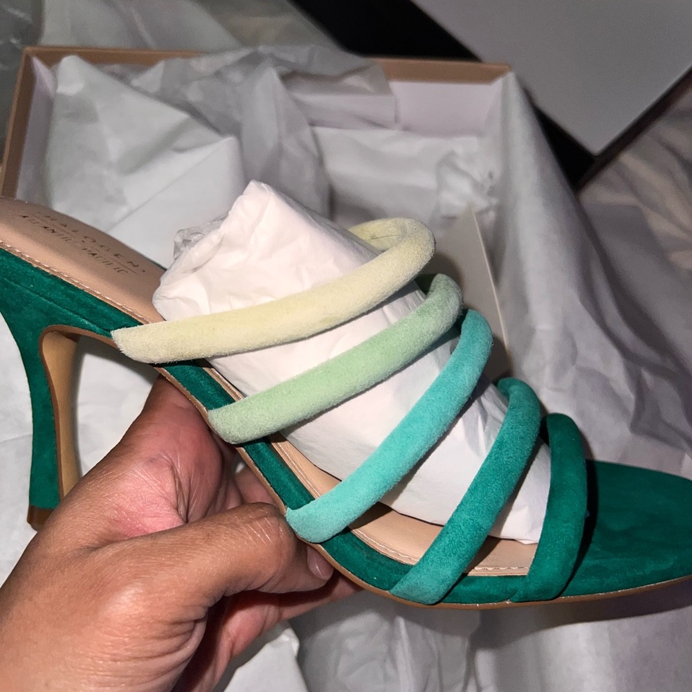 Halogen Green Suede Strappy Heels